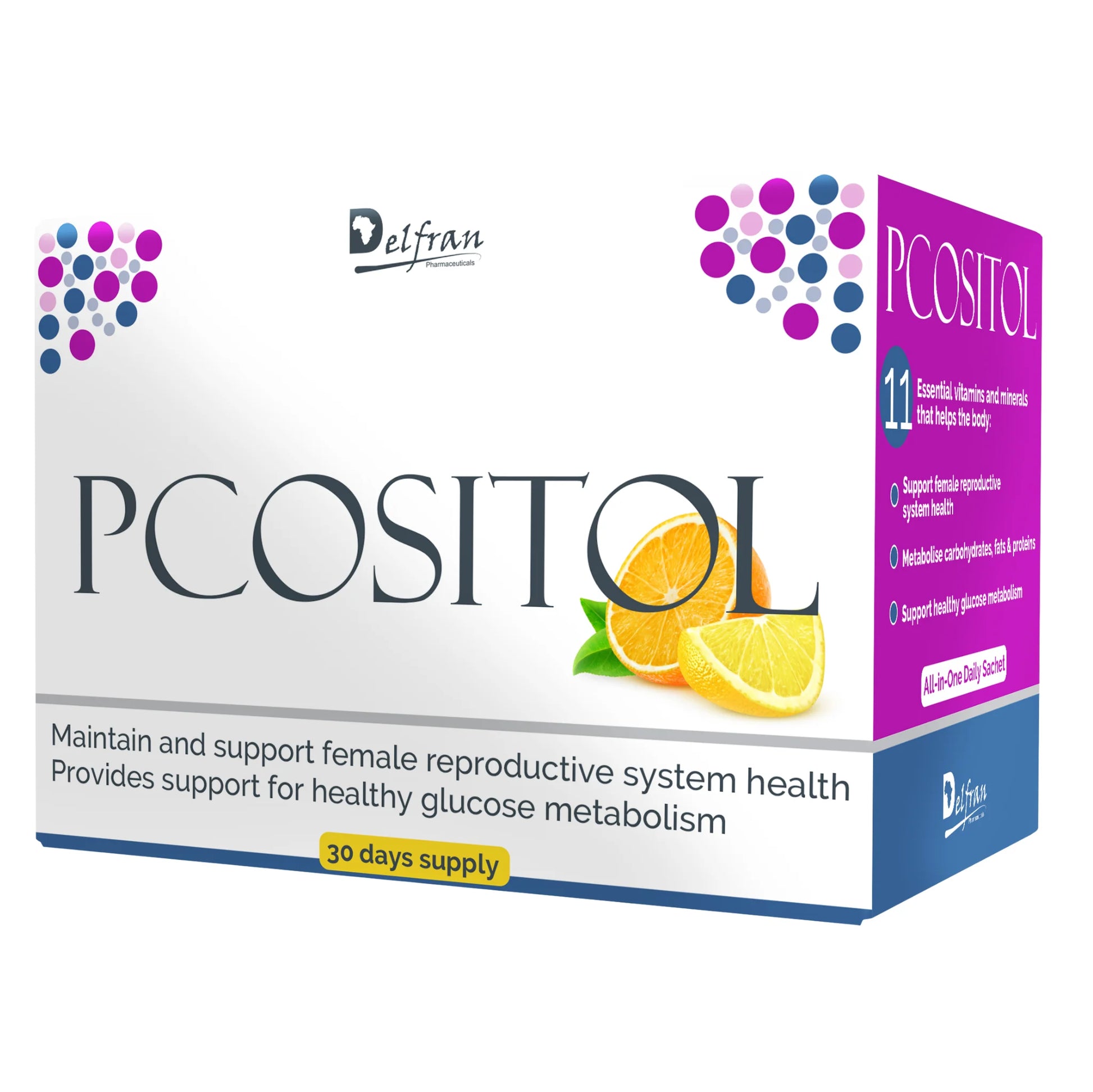 PCOSITOL supplement box with lemon illustration on a white background